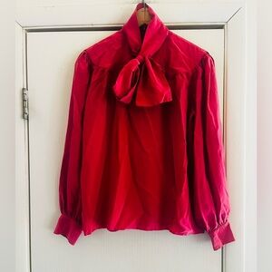 VTG 70s Silk Levantè Paris Balloon Sleeve Peasant Neck Tie Victorian Blouse S